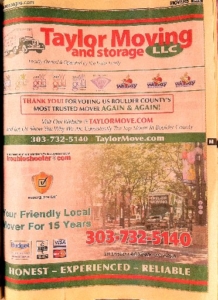 This ad, which appears in the Superpages, is for Taylor Moving and Storage LLC. The company s owner claims a competitor s ad on the next page infringes on his trademarks.